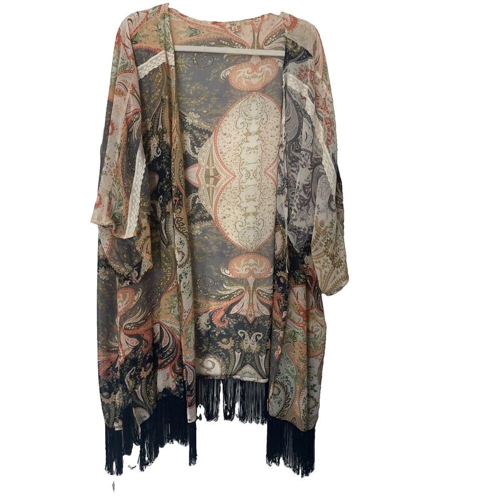 Reba Kimono Size 3x Fringed Boho Western Fairy Lace Crochet